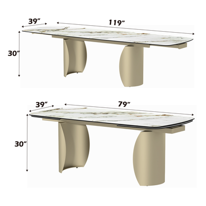 Mesa de comedor rectangular Cora con hojas