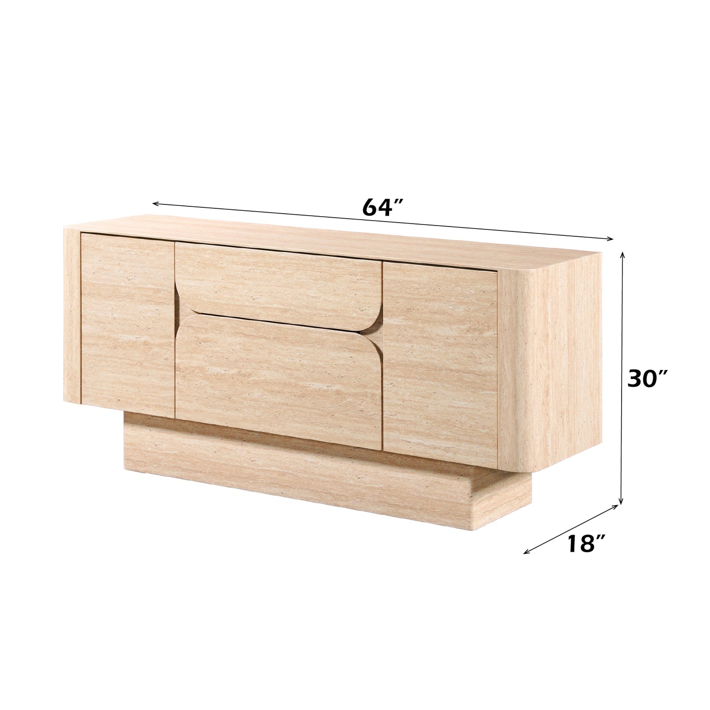 Inca 2 - Drawer Rectangular Server with Travertine Stone Top