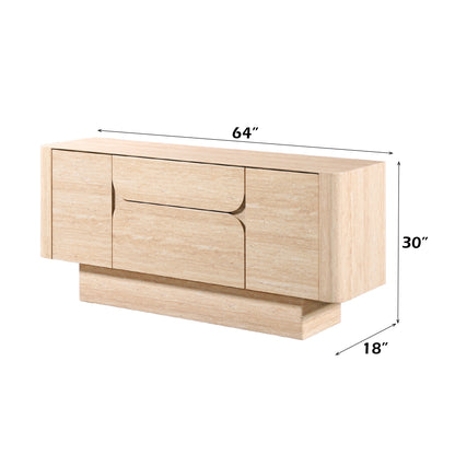 Inca 2 - Drawer Rectangular Server with Travertine Stone Top