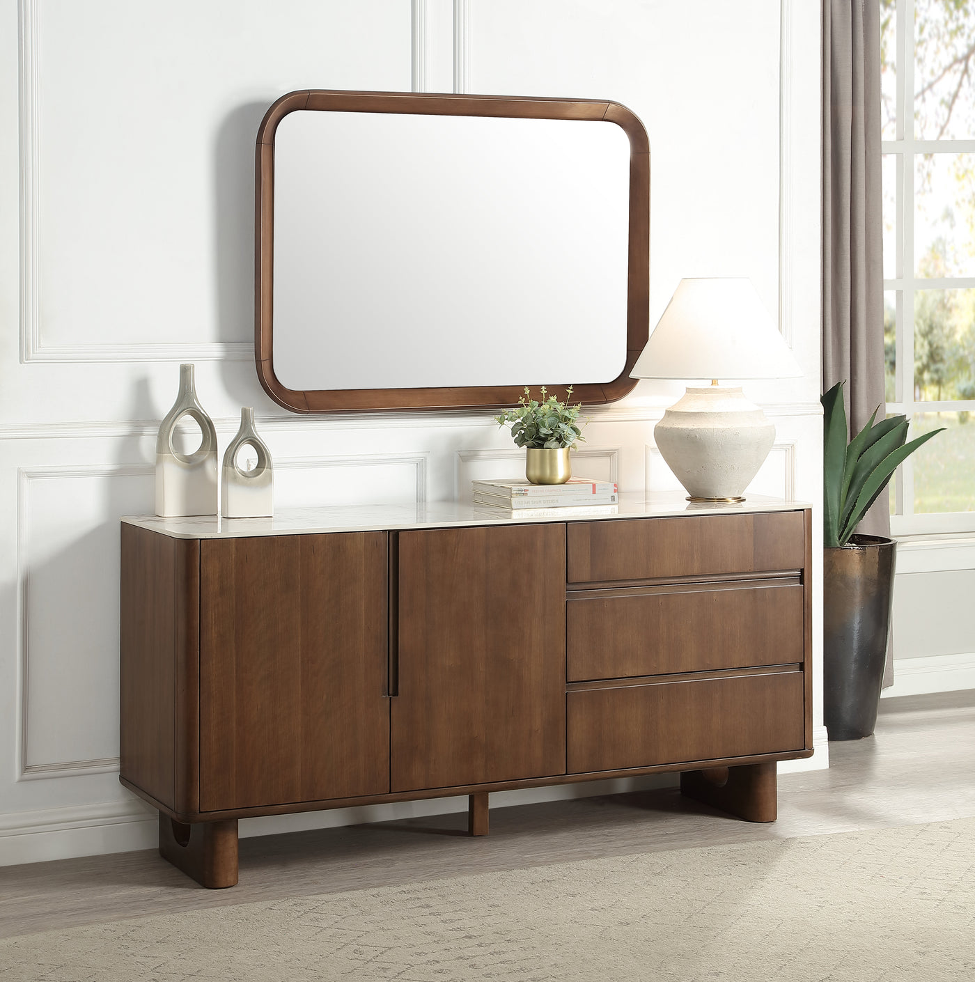 Harvey 3 - Drawer Rectangular Server with Marble Top