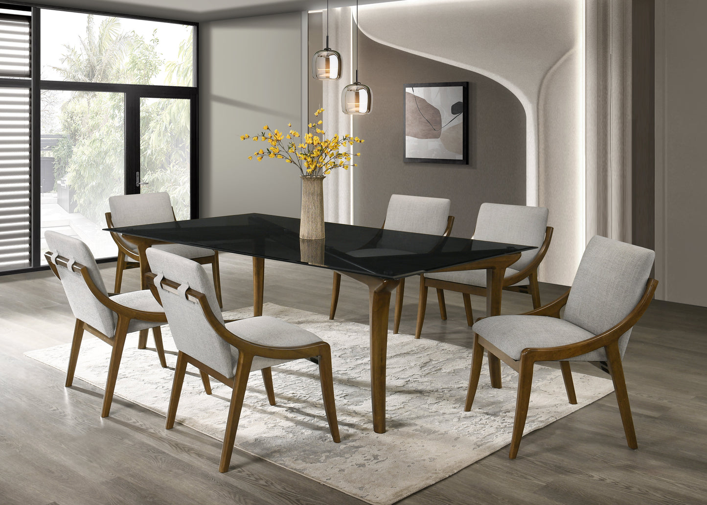 Danzel Rectangular Dining Table with Glasss Top