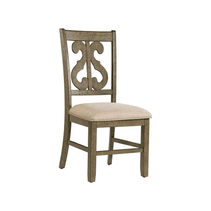 Stone Wooden Swirl Back Side Chair Chair Gray Finish (2 Per Pack)