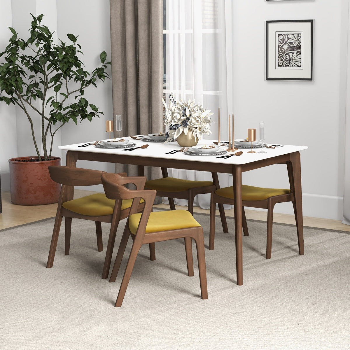 Silla de comedor Dakota de terciopelo amarillo oscuro (juego de 2)