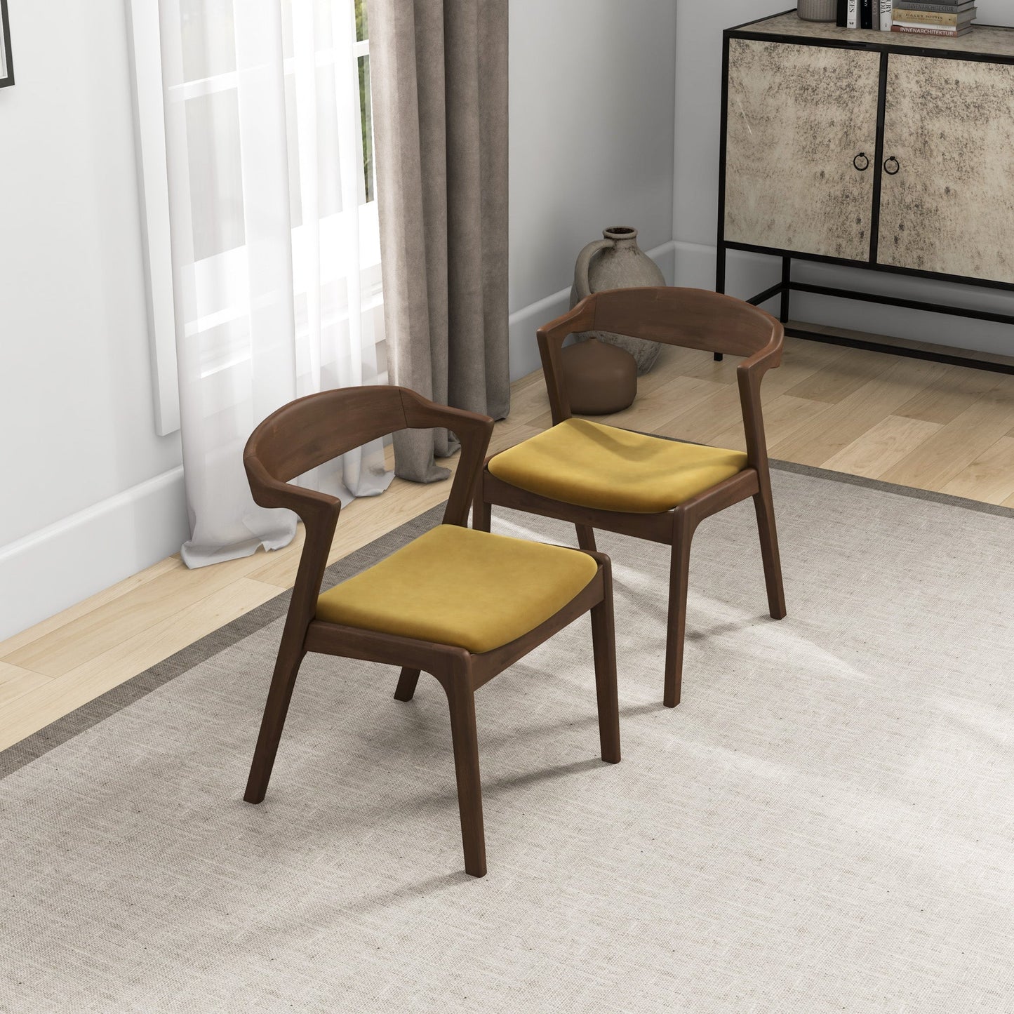 Silla de comedor Dakota de terciopelo amarillo oscuro (juego de 2)