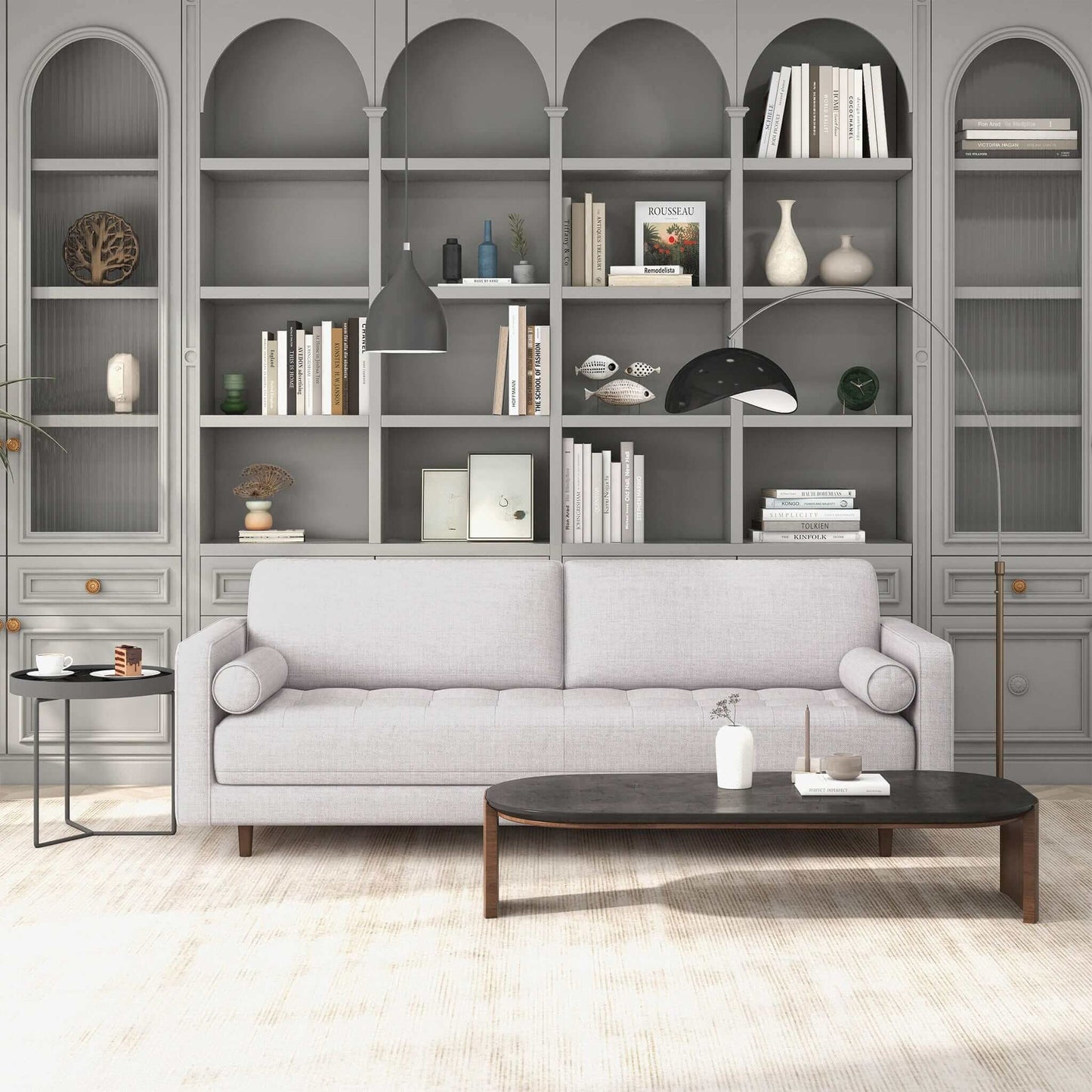 Sofá de tela con respaldo acolchado gris claro Anthony