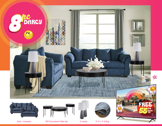 Darcy 8PC Living Room Set + Free Smart TV Package