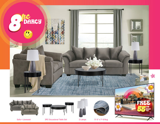 Darcy 8PC Living Room Set + Free Smart TV Package
