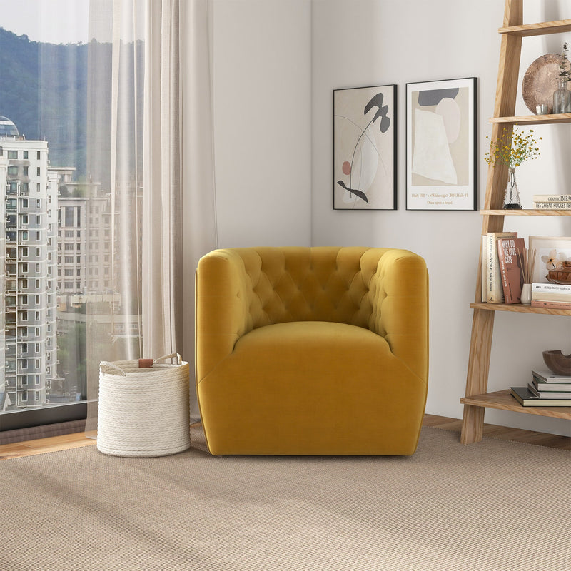 Silla giratoria Delaney de terciopelo dorado