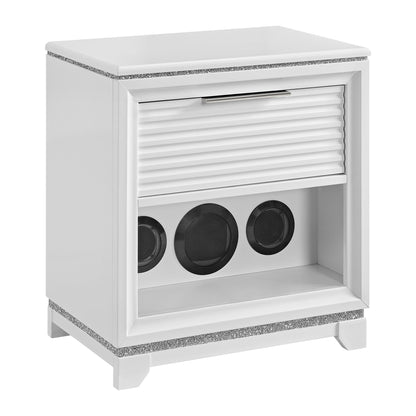 Denmark 1-Drawer Nightstand with Speaker and USB in White