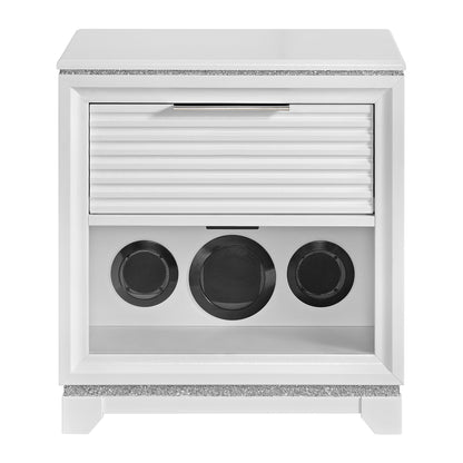 Denmark 1-Drawer Nightstand with Speaker and USB in White