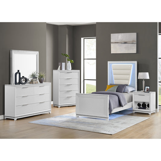 Denmark Twin UPH 3PC Bedroom Set with Lights in White