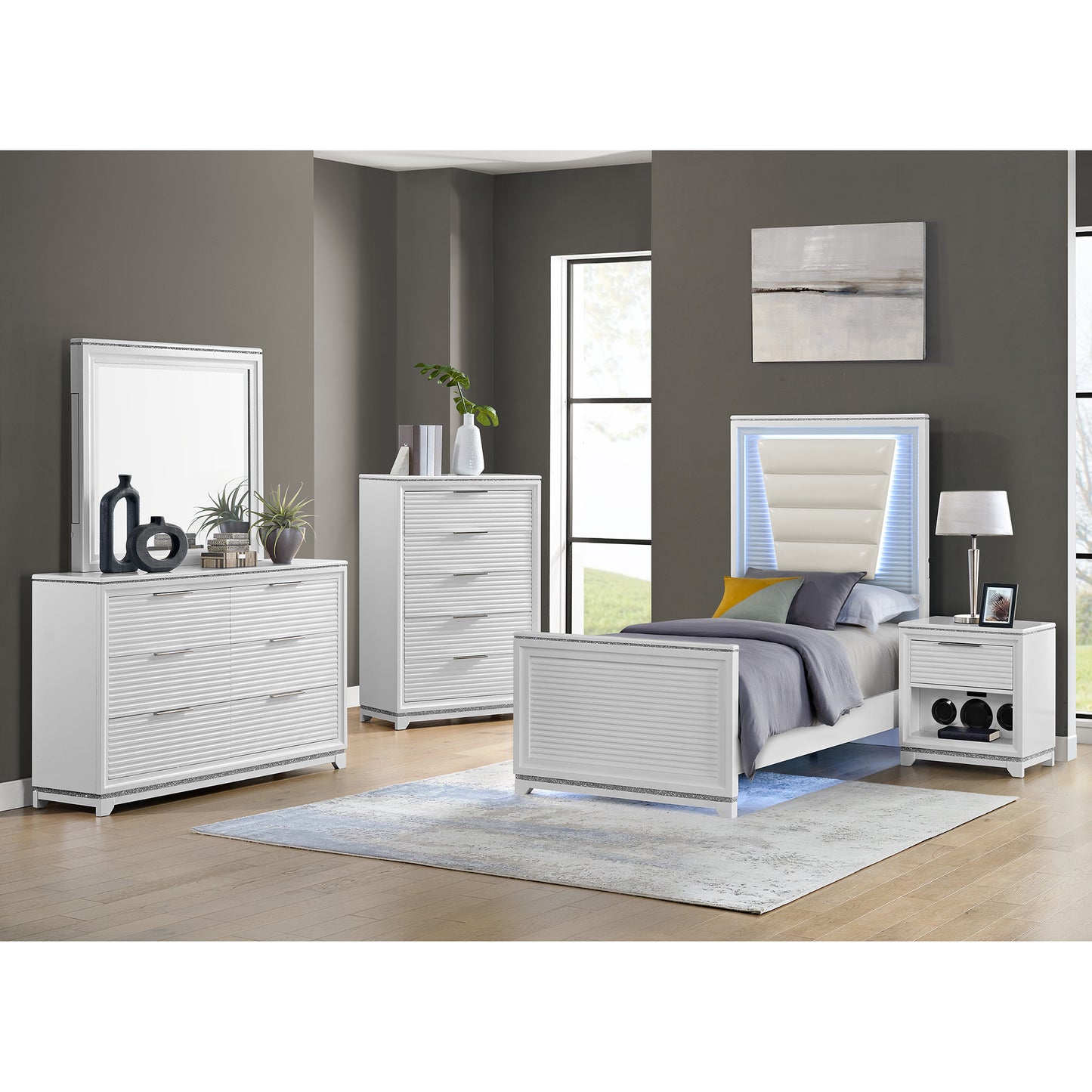 Denmark 1-Drawer Nightstand with Speaker and USB in White