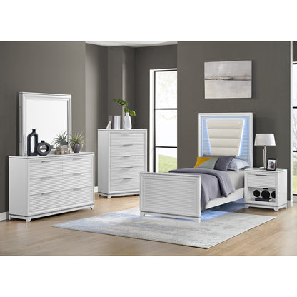 Denmark 1-Drawer Nightstand with Speaker and USB in White