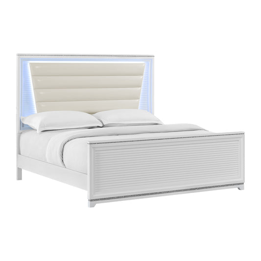 Denmark King UPH 5PC Bedroom Set with Lights in White