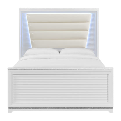 Denmark Queen UPH Bed with Lights in White