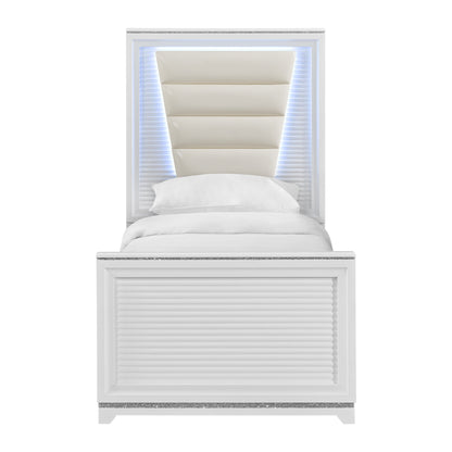 Denmark Twin UPH Bed with Lights in White
