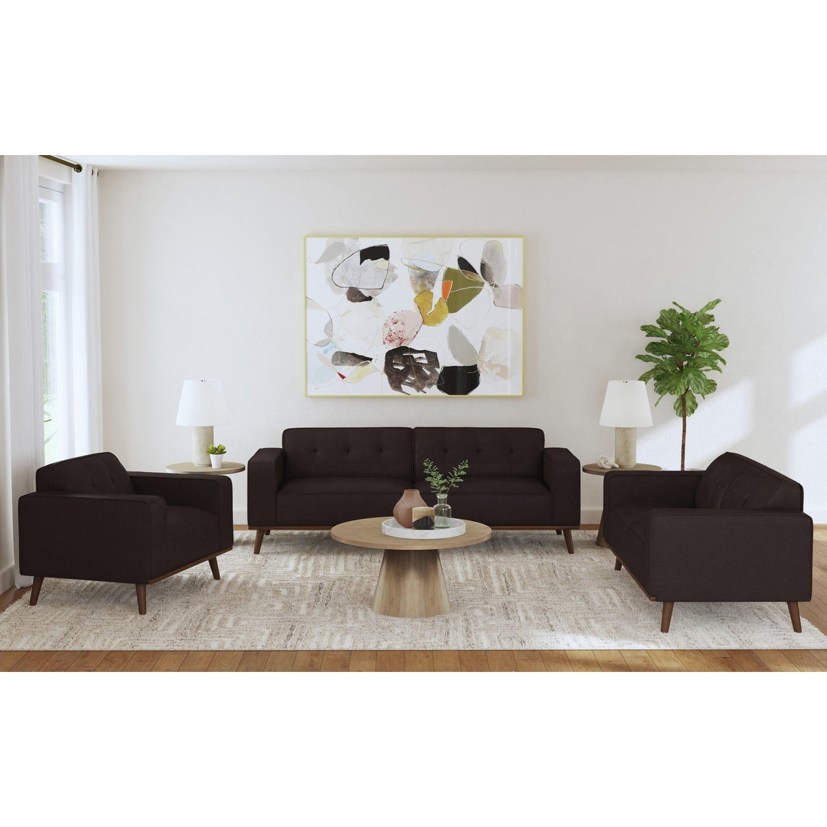 Destiny Loveseat With Wood Front In Pebble Brown
