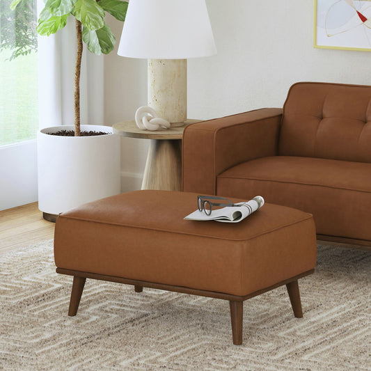 Destiny Ottoman with Wood Base in Pebble Tan