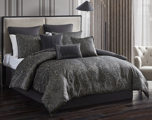 Dexton 9PC Queen Comforter Set Tan/Black