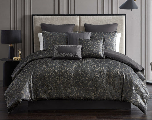 Dexton 9PC Queen Comforter Set Tan/Black