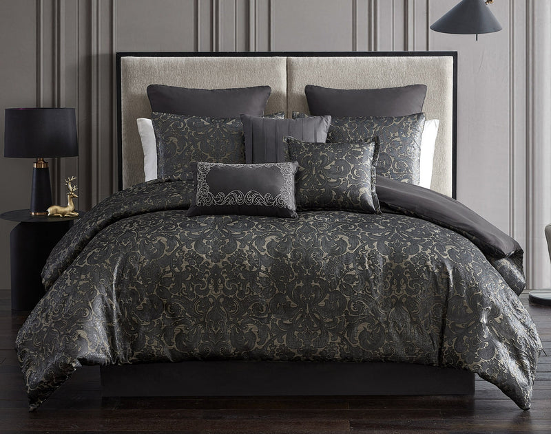 Dexton 9PC Queen Comforter Set Tan/Black