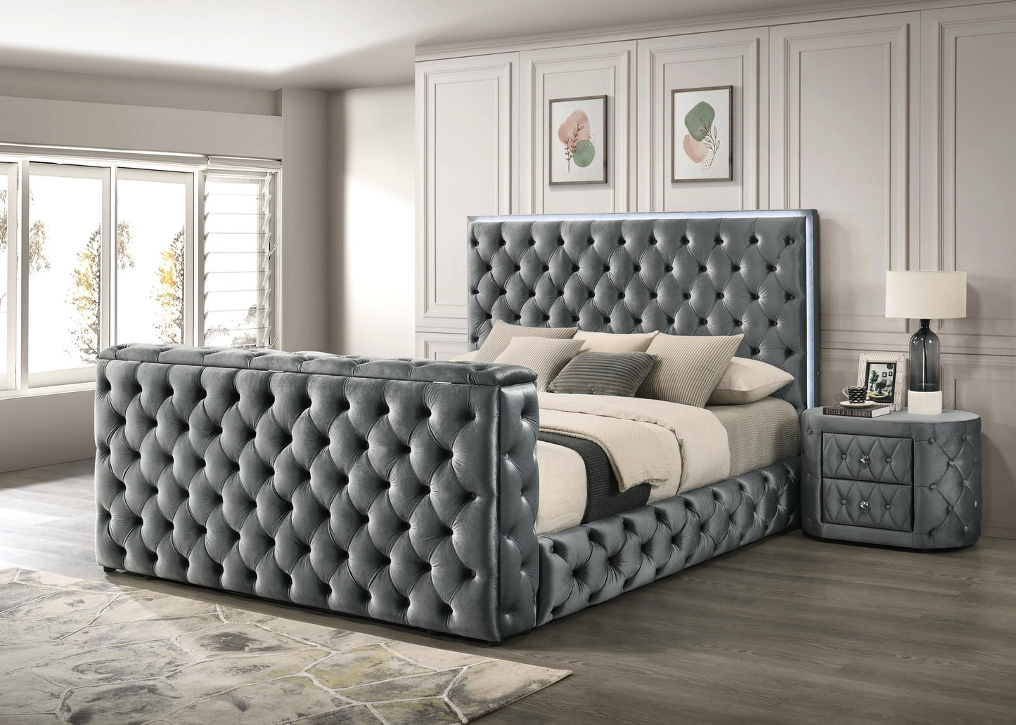 Diane King Platform Bed in Grey