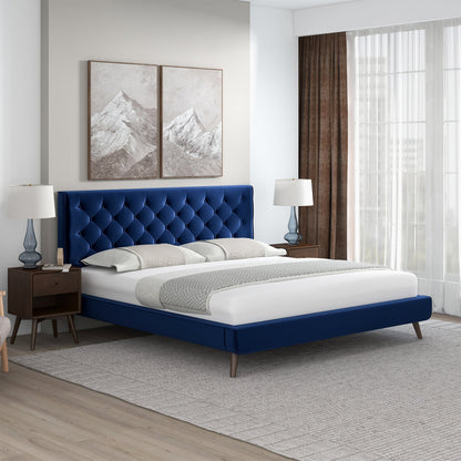 Dillon Blue Velvet Platform Bed (King Size)