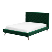 Cama de plataforma Dillon de terciopelo verde oscuro (tamaño Queen)