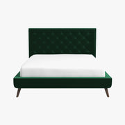 Cama de plataforma Dillon de terciopelo verde oscuro (tamaño Queen)