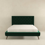 Cama de plataforma Dillon de terciopelo verde oscuro (tamaño Queen)