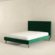 Cama de plataforma Dillon de terciopelo verde oscuro (tamaño Queen)