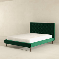 Cama de plataforma Dillon de terciopelo verde oscuro (tamaño Queen)