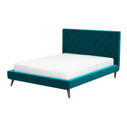 Cama con plataforma de terciopelo verde azulado Dillon (tamaño Queen)