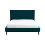 Cama con plataforma de terciopelo verde azulado Dillon (tamaño Queen)