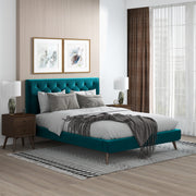 Cama con plataforma de terciopelo verde azulado Dillon (tamaño Queen)