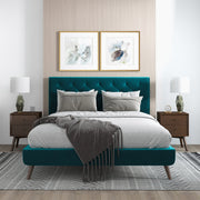 Cama con plataforma de terciopelo verde azulado Dillon (tamaño Queen)