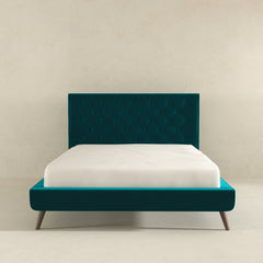 Cama con plataforma de terciopelo verde azulado Dillon (tamaño Queen)