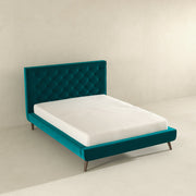 Cama con plataforma de terciopelo verde azulado Dillon (tamaño Queen)