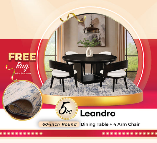 Leandro Round Dining Table Set Burnished Black