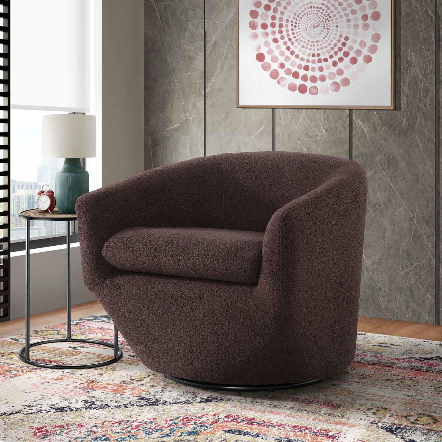 Dior Swivel Chair in Feather Chocolate
