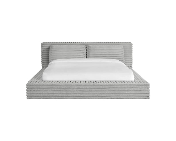 Rosebery Upholstered Bed with 2 Pillows in Light Grey Corduroy