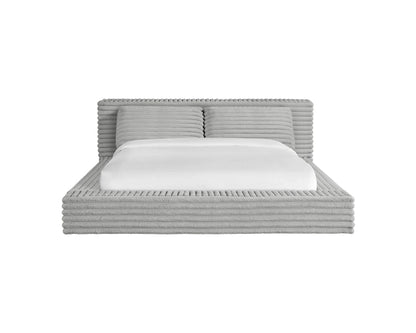 Rosebery Upholstered Bed with 2 Pillows in Light Grey Corduroy