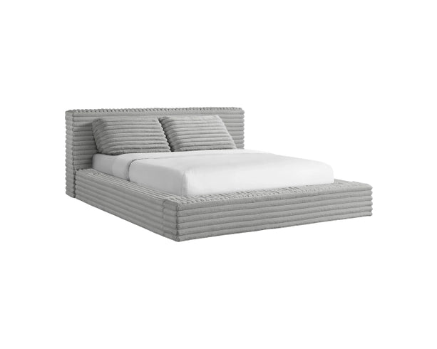 Rosebery Upholstered Bed with 2 Pillows in Light Grey Corduroy