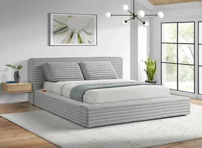 Rosebery Upholstered Bed with 2 Pillows in Light Grey Corduroy