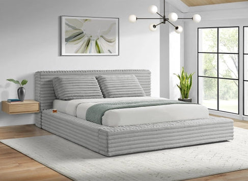 Rosebery Upholstered Bed with 2 Pillows in Light Grey Corduroy