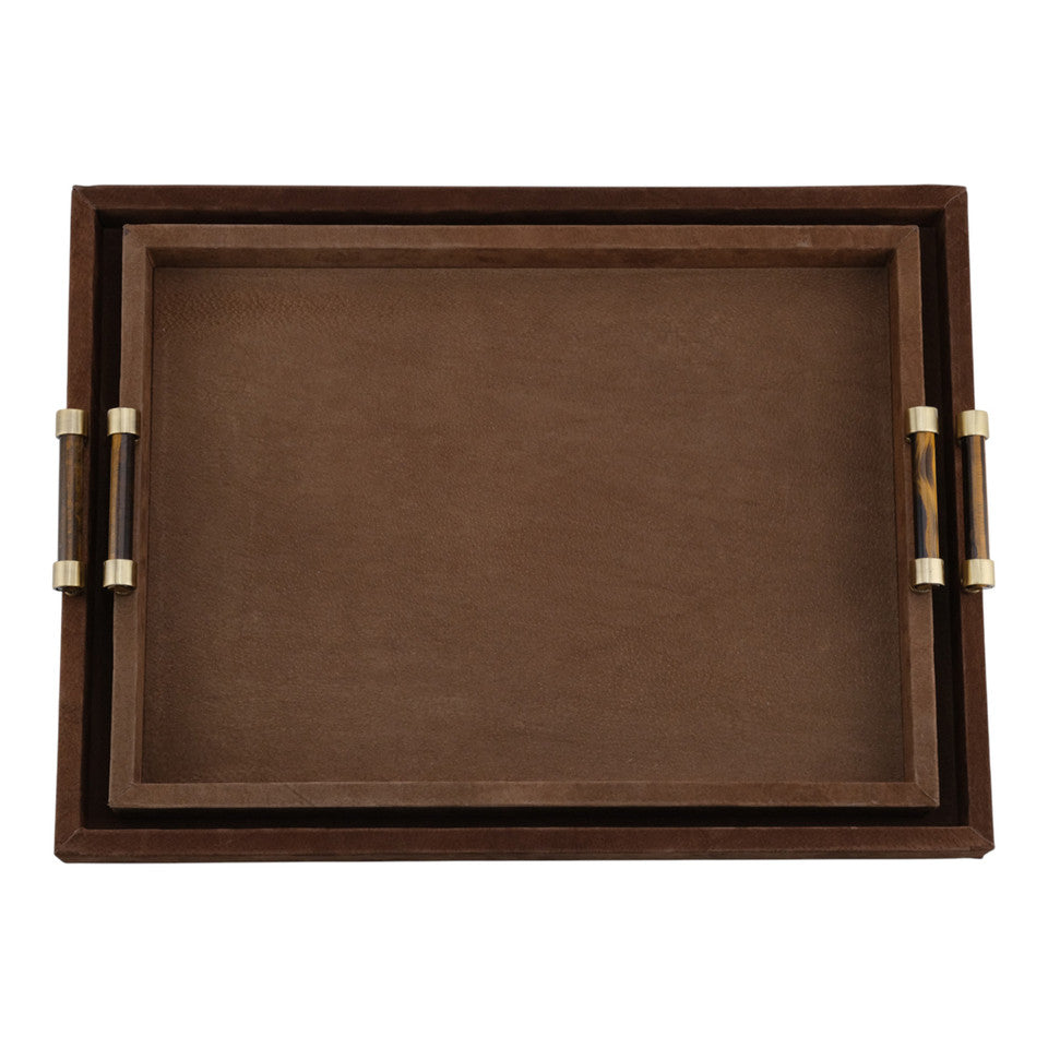 S/2 18/20" Winston Brown Suede/Tigers Eye Hardware Trays