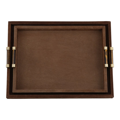 S/2 18/20" Winston Brown Suede/Tigers Eye Hardware Trays