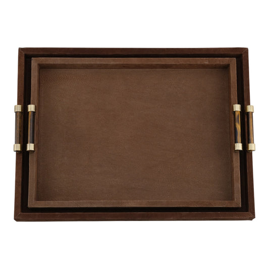 S/2 18/20" Winston Brown Suede/Tigers Eye Hardware Trays