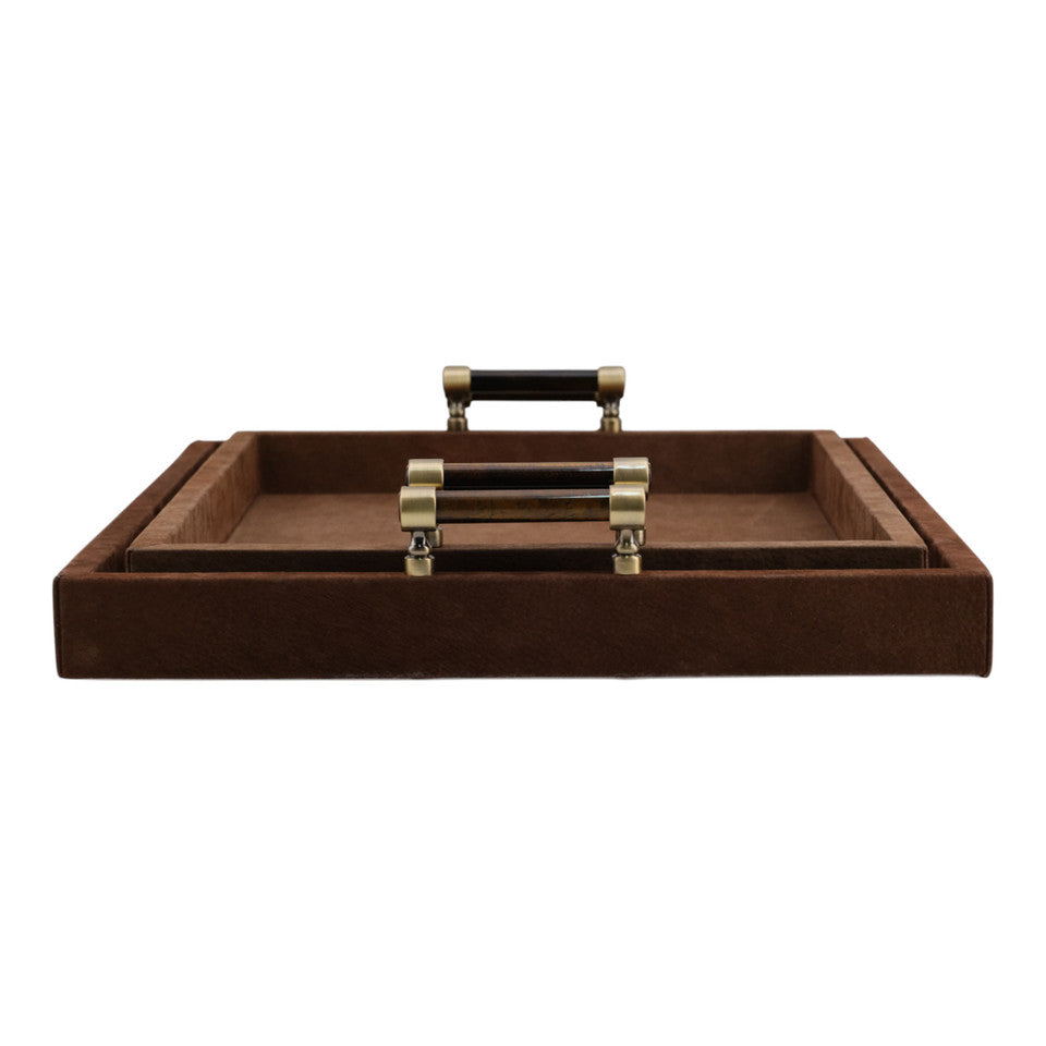 S/2 18/20" Winston Brown Suede/Tigers Eye Hardware Trays