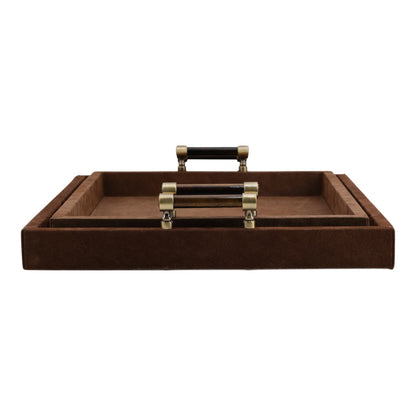 S/2 18/20" Winston Brown Suede/Tigers Eye Hardware Trays